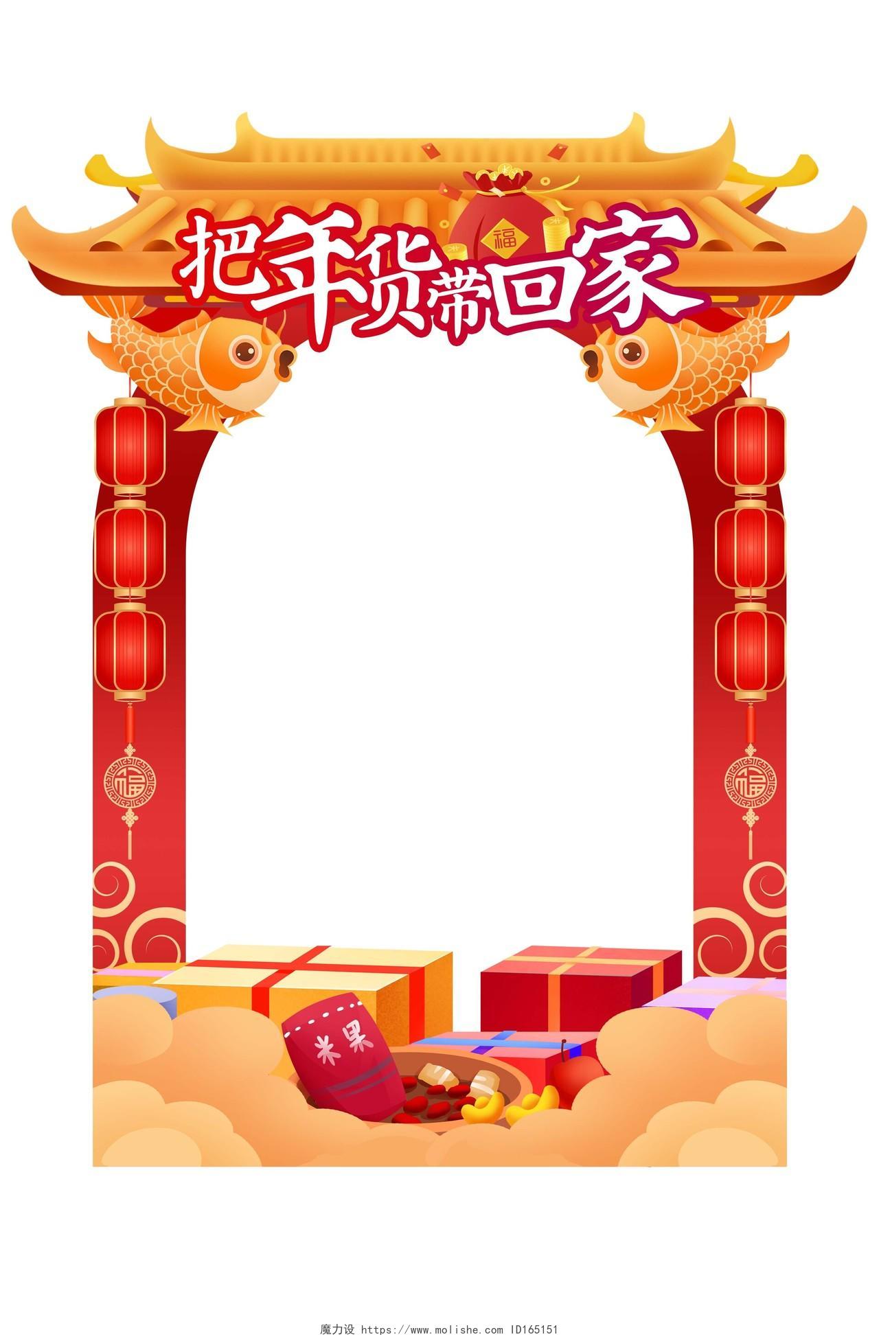 红色喜庆卡通2022新年年货节拍照框